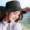 Miniatyrbillede 1 af 5: Bredskygget Solhat Åndbar Bucket Hat Sommer Fiskeri UV Beskyttelse Mænd Kvinder (Sort)