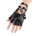 Miniatyrbillede 5 af 5: Fingerløse Kunstlæderhandsker - Sorte Cyklist Punk Handsker med B