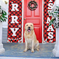 Miniatyrbilde 3 av 5: Julepynt til verandaen, God Jul-banner, Julepynt til verandaen - Stor julepynt til inngangsdøren utendørs, rød rutete julepynt