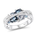 Miniatyrbillede 1 af 5: Dame Mode Dobbelt X Ring med Hul og Diamant Indlæg (7 Blå)