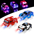 Pikkukuva 1 / 5: Kilpa-auto - 9,5 cm x 5 cm, 3 kappaletta (kilpa-auto, poliisiauto, paloauto) 5 vilkkuvalla LED-valolla