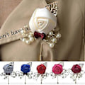Miniatyrbillede 2 af 5: Kunstig Blomst Faux Perle Boutonniere Bryllupsceremoni Brudgom Corsage Broche Qinhai (Mælkehvid)