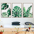 Miniatyrbild 1 av 5: Wekity Botaniska Väggkonsttryck Set om 3 Tropiska Blad Canvas Dekoration Växtblad Boho Väggdekor Bilder Gröna Boho Posters Konstset Badrumsvägg