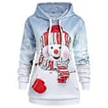 Miniatyrbillede 1 af 3: Dame Jul Snemand Print Langærmet Hætte Casual Sweatshirt Pullover Top -NMAOV(M Blå)