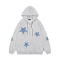 Miniatyrbillede 1 af 3: Retro stjerne hoodie med lynlås, løs afslappet efterårsskjorte (L Grå)
