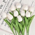 Miniatyrbild 1 av 5: 10 st Tulpan simuleringsblomma bröllop hem hotell dekoration falsk blomma simuleringsväxt (vit)
