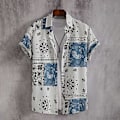 Miniatyrbillede 3 af 5: Mænds Sommer Strandskjorte Farverig Print Korte Ærmer Enkeltbrystet Cardigan Løstsiddende Midtlang Vendbar Krave Mænds Top (XL Lysegul)