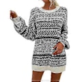 Miniatyrbillede 1 af 5: Jule Kvinder Langærmet Rund Hals Sweater Pullover Top Vinter Afslappet Løs Rund Hals Uldkjole (S Sort)