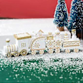Miniatyrbillede 4 af 5: Juletogs Dekorationer Julemand Gingerbread Mand Tog 3 Vogne Mini Trætog til Børn Gave, Julefest Dekorationer (Hvid)