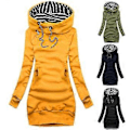 Miniatyrbillede 2 af 3: Dame mid-længde slim hoodie, afslappet efterår vinter sweatshirt (2XL Sort)