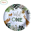 Pikkukuva 3 / 5: Wild One -synttärikoristeet, 20 lautasta ja 20 serviettiä, viidakko Wild One -teemainen synttärijuhlan koristelu pojille