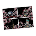 Miniatyrbillede 4 af 5: 4 Stykker Skrabe Papir Kunst Sæt Kunsthåndværk Kreativ, Skitseblok, med Træpind Tegning Skrabekort Skrabemaleri (Sakura)