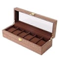 Miniatyrbilde 1 av 5: 6 roms klokkeboks fløyelsdisplay etui organizer topp glass smykkeoppbevaringsboks (B)