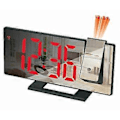 Miniatyrbild 1 av 4: LED Digital Projektionsväckarklocka Temperatur Datum Snooze Takprojektor (svart med röda bokstäver)