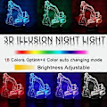 Miniatyrbillede 3 af 5: Gravemaskine 3D Illusion Natlampe Legetøj, 16 Farver Skift Smart Touch & Fjernbetjening, Hjem Decor LED Sengelampe Bordlampe, Jul Fødselsdag