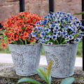 Miniatyrbild 3 av 5: Konstgjorda falska, 12 st gula plastblommor grönska buskar plan