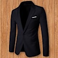 Miniatyrbillede 4 af 5: Mænds Blazer Enkelt Knap Ensfarvet Nedklappelig Krave Plus Størrelse Slank Lommer Suit Jakke til Kontor (XL Lyseblå)