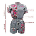 Miniatyrbilde 4 av 5: Dame 2-delt antrekk, kortarmet crop top treningsdress, tettsittende shorts, jumpsuit sett (XL Rød)