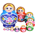 Miniatyrbillede 1 af 5: Blå 10 stk. Russiske Nesting Dolls Matryoshka håndlavet
