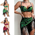 Miniatyrbillede 2 af 5: Dame Bikinis Badedragter og Strand Wrap Sæt Todelt Svømmedragt Badetøj Bikinis Top og Højtaljede Shorts Grøn XL(XL Grøn)