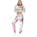 Miniatyrbild 1 av 3: Rave-outfit för kvinnor, glänsande crop top-hoodie, metalliska avslappnade långbyxor, huvtröja, träningssweatshirt, discodans-klubbkläder (Large Silver)