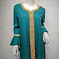 Miniatyrbillede 4 af 5: Dame Kaftan Kjole Flæseærme Kjole Fuld Længde Kåbe Islamisk Kaftan Kjole Dame Kåbe Bedekjole Hvid XL(XL Hvid)