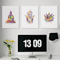 Miniatyrbild 1 av 5: Wekity Buddha, Lotus och Mudra Väggkonst Canvas Print Poster, Enkel Mode Vattenfärg Konst Ritning Dekoration för Hem Vardagsrum Sovrum Kontor (Set om 3