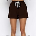 Miniatyrbild 4 av 5: Dam Oversized 2-delat Loungeset Långärmad Dragkedja Ståkrage Huvtröjor Sweatshirt Shorts Outfit Träningsset Brun XL(XL Brun)