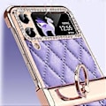 Pikkukuva 3 / 5: Rhinestone-pinnoitettu suojakotelo Samsung Galaxy Z Flip 4:lle, PU-nahkakansi saranasuojauksella ja sormuksella