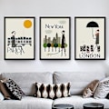Miniatyrbild 1 av 4: Wekity Minimalistisk Stadslandskap 4 Väggkonst Canvas Print Poster, Enkel Mode Vattenfärg Konst Ritning Dekoration för Hem Vardagsrum Sovrum Kontor och Chi
