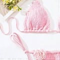 Miniatyrbillede 5 af 5: Dame Trekant Bikinis 3D Blomster Badetøj Halterneck Bikinis Top og Sidebind Justerbar, Todelt Badedragt Pink M(M )