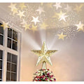 Miniatyrbilde 1 av 5: Juletrtopper, 3D roterende lysende juletrestjerne med stjerneformet projektorlampe for innendørs og utendørs juletrepynt, gull