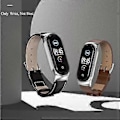 Miniatyrbillede 4 af 5: Læderurrem til Xiaomi Mi Band 6 / 5 / 4 / 3 (Brun Sølv)