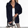 Miniatyrbild 1 av 4: TWINFLAMES Kavaj Dam Höst Vinter Casual Långärmad Topp Mode Business Skjortjackor (L mörkblå)