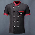 Miniatyrbild 4 av 5: Kocktröja Dubbelknäppt med Ficklapp Ståuppkrage Knappar Kortärmad Matlagning Restaurang Unisex Plus Size Kockuniform Restaurangkläder (XL Röd)