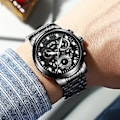 Miniatyrbillede 3 af 5: Herreur Vandtæt Relojes De Hombre Klassisk Rustfrit Stål Quartz Selvlysende (Sort)