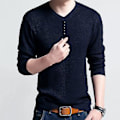 Miniatyrbilde 5 av 5: Fianao Chic Menn Solid Farge V-Hals Lang Erme Pullover Slim Fit Strikket Genser Bluse (XL Marineblå)