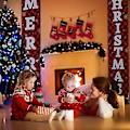 Miniatyrbilde 4 av 5: Julepynt til verandaen, God Jul-banner, Julepynt til verandaen - Stor julepynt til inngangsdøren utendørs, rød rutete julepynt