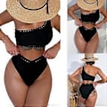 Pikkukuva 2 / 5: Naisten korkeavyötäröinen uimapuku, kaksiosainen bikinisetti, seksikäs olkaimeton crop top, korkealeikkaukselliset stringiuimapuvut, lahjat L(L )