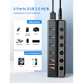 Miniatyrbillede 2 af 5: Drevet USB 3.0 Hub, 6 Port USB Hub (4 USB 3.0 Data Ports og 2 Q