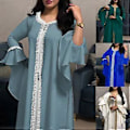 Miniatyrbillede 4 af 5: Løstsiddende Dubai Casual Kaftan Robe med Broderi Muslimsk Kjole Abaya til Kvinder (S Grøn)