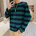 Miniatyrbillede 3 af 5: Mænds Stribet Sweatshirt Rundhals Langærmet Casual Løstsiddende Mode Top til Ungdomsmænd Tilbehør (2XL Hvid)