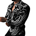 Miniatyrbilde 1 av 5: Fianao Menneshortskjorte Lang Erme Nedfellt Krage Fargerik Trykk Enkeltbryst Sommer Topp Menn Clubwear (L Svart)