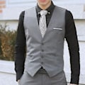 Miniatyrbillede 3 af 5: Fianao Herrevest Solid Farve Enkeltknappet V-hals Formel Veste til Bryllup (2XL Sort)