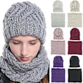 Miniatyrbild 1 av 2: Hatt + Halsduk Set för Kvinnor Vinter Chunky Stickad Beanie Mössa Halsvärmare Set (Beige)