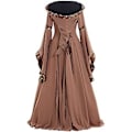 Miniatyrbillede 1 af 5: Fianao Keltisk Kvinders Snørebånd Langærmet Gulvlang Middelalderkjole Halloween Kostume (XL Khaki)
