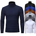 Miniatyrbillede 2 af 5: Fianao T-shirt Solid Farve Langærmet Bomuld Mænd Høj Hals Slim Basic Top til Forår (M Lysegrå)