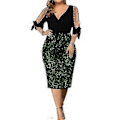 Miniatyrbillede 1 af 2: Plus Size Sequin Bodycon Kjole V-hals Porm Minikjole Kortærmet Glitter Plus Kjole Kvinder Cocktail Sequin Kjoler (L grøn)