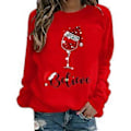 Miniatyrbillede 1 af 2: Jule Kvinder Langærmet Vinglas Print T-shirt Jul Afslappet Løs Rund Hals Sweatshirt Bluser Pullover Toppe -NMAOV(M Rød)
