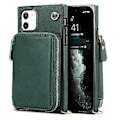 Miniatyrbild 1 av 5: Plånboksfunktion Telefonfodral För Iphone 11 Med Kortfack Axelrem Kvinna (Grön)